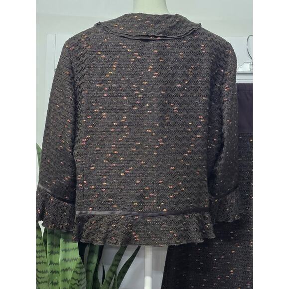Doncaster Collection Brown Tweed Ruffled Silk Trim Jacket Blazer & Skirt Set 3X - Picture 6 of 7